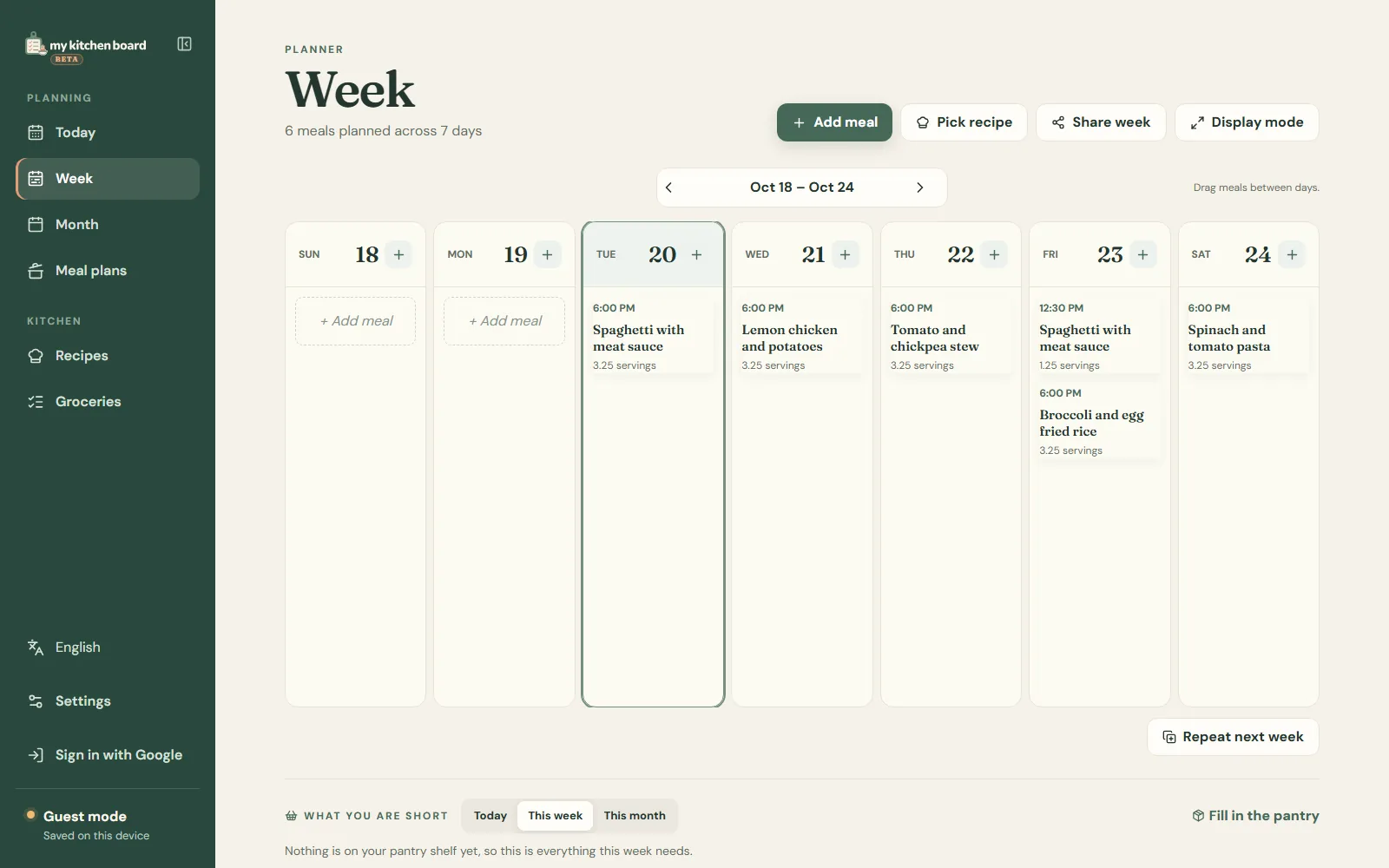 My Kitchen Board week planner